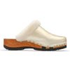 [Gold] Marie gefütterter Damen Clog, gefütterte Pantoletten. Holzclogs mit beigsamer Holz Sohle kaufen marie, gefütterter damen clog mit biegsamer nachhaltiger holzsohle, lammfellfutter und kragen, farbe: gold, holzclogs woody, woody schuhe, woody shoes, handgemachte holzschuhe aus österreich, kärnten
