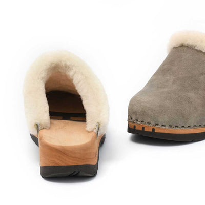 [Sand] Marie gefütterter Damen Clog, gefütterter damen clog mit biegsamer nachhaltiger holzsohle, lammfellfutter und kragen, farbe: sand, holzclogs woody, woody schuhe, woody shoes, handgemachte holzschuhe aus österreich, kärnten
