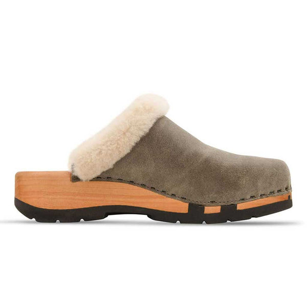 [Sand] Marie gefütterter Damen Clog, gefütterter damen clog mit biegsamer nachhaltiger holzsohle, lammfellfutter und kragen, farbe: sand, holzclogs woody, woody schuhe, woody shoes, handgemachte holzschuhe aus österreich, kärnten