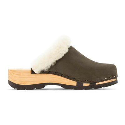 [Cioccolato] Marie gefütterter Damen Clog mit biegsamer nachhaltiger holzsohle, lammfellfutter und kragen, farbe: cioccolato (braun), holzclogs woody, woody schuhe, woody shoes, handgemachte holzschuhe aus österreich, kärnten
