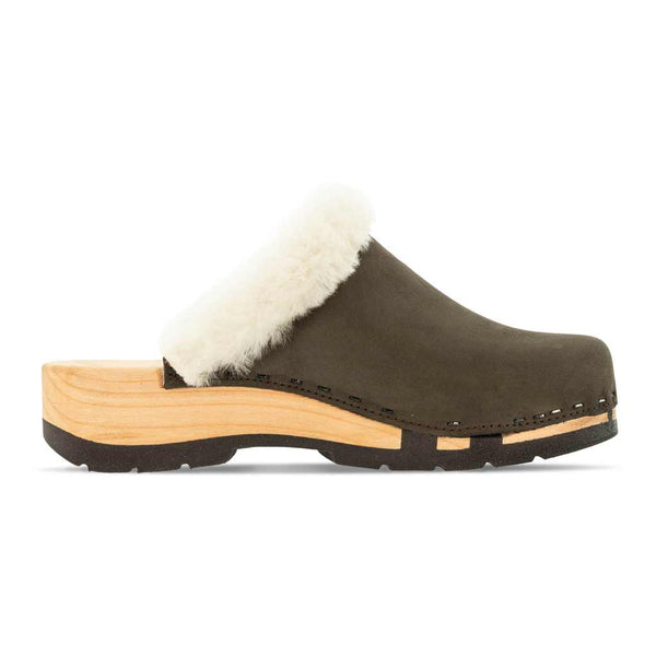 [Cioccolato] Marie gefütterter Damen Clog mit biegsamer nachhaltiger holzsohle, lammfellfutter und kragen, farbe: cioccolato (braun), holzclogs woody, woody schuhe, woody shoes, handgemachte holzschuhe aus österreich, kärnten