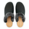 [Nero] Marie gefütterter Damen Clog mit biegsamer nachhaltiger holzsohle, lammfellfutter und kragen, farbe: nero, holzclogs woody, woody schuhe, woody shoes, handgemachte holzschuhe aus österreich, kärnten