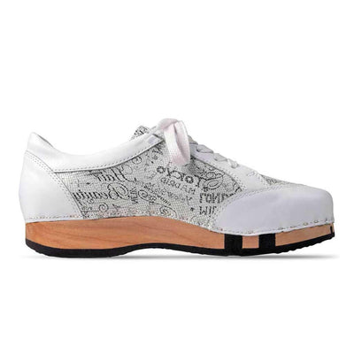[Weiss-Blanco] Mary Damen Clog Sneaker woody holzschuhe. damen clogs, flexible, biegsame holzsohle. holzclogs, sneaker clogs damen, damen clogs mit fussbett. woody leder clogs damen. holzclogs, holzschuhe bestellen.