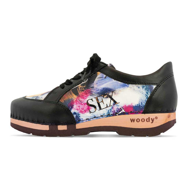 [Sex & Rock'n'Roll] Mary Damen Clog Sneaker Schwarz Leopard Damenclogs Sneaker woody Schuhe. mary-farbe: sex and rock'n'roll (multicolor)-schwarz_sneaker-damen-woody-holzschuhe
