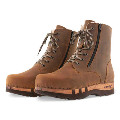 [Tabacco] Matteo Herren Clog - Boots / Stiefel mit biegsamer, nachhaltiger Holzsohle. Farbe: tabacco (braun). Holzclogs Woody Schuhe, Woody Shoes, handgemachte Holzschuhe aus Österreich, Kärnten