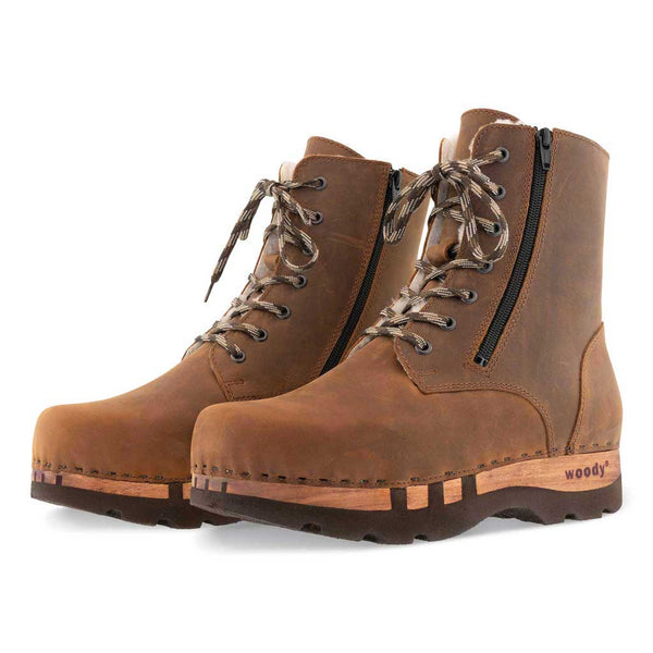 [Tabacco] Matteo Herren Clog - Boots / Stiefel mit biegsamer, nachhaltiger Holzsohle. Farbe: tabacco (braun). Holzclogs Woody Schuhe, Woody Shoes, handgemachte Holzschuhe aus Österreich, Kärnten