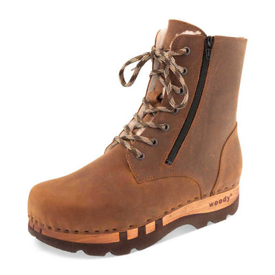 [Tabacco] Matteo Herren Clog - Boots / Stiefel mit biegsamer, nachhaltiger Holzsohle. Farbe: tabacco (braun). Holzclogs Woody Schuhe, Woody Shoes, handgemachte Holzschuhe aus Österreich, Kärnten