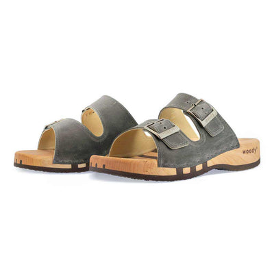 [Jeans] Max Herren Clog Pantolette mit biegsamer nachhaltiger holzsohle, der bestseller, farbe: jeans-grau, holzclogs woody, woody schuhe, woody shoes, handgemachte holzschuhe aus österreich, kärnten