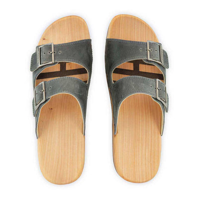 [Jeans] Max Herren Clog Pantolette mit biegsamer nachhaltiger holzsohle, der bestseller, farbe: jeans-grau, holzclogs woody, woody schuhe, woody shoes, handgemachte holzschuhe aus österreich, kärnten