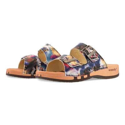 [Sex & Rock'n'Roll] Max Herren Clog Pantolette mit biegsamer nachhaltiger holzsohle, der bestseller, farbe: sex & rock'n'roll (multicolor), holzclogs woody, woody schuhe, woody shoes, handgemachte holzschuhe aus österreich, kärnten