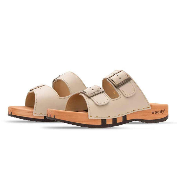Maxima Damen Clog [Creme] maxima, pantoletten clogs damen mit biegsamer nachhaltiger holzsohle, der bestseller, farbe: creme, holzclogs woody, woody schuhe, woody shoes, handgemachte holzschuhe aus österreich, kärnten