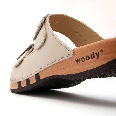 Maxima Damen Clog [Creme] maxima, pantoletten clogs damen mit biegsamer nachhaltiger holzsohle, der bestseller, farbe: creme, holzclogs woody, woody schuhe, woody shoes, handgemachte holzschuhe aus österreich, kärnten