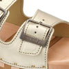 Maxima Damen Clog, pantoletten clogs damen mit biegsamer nachhaltiger holzsohle, der bestseller, farbe: gold, holzclogs woody, woody schuhe, woody shoes, handgemachte holzschuhe aus österreich, kärnten