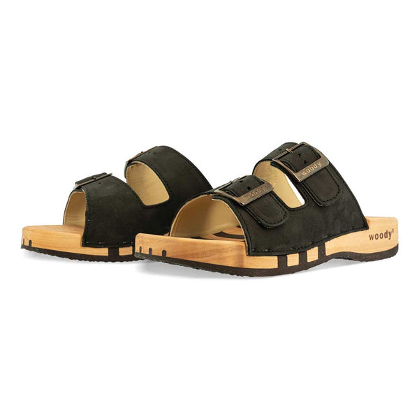 Maxima Damen Clog [Nero] maxima, pantoletten clogs damen mit biegsamer nachhaltiger holzsohle, der bestseller, farbe: nero, holzclogs woody, woody schuhe, woody shoes, handgemachte holzschuhe aus österreich, kärnten