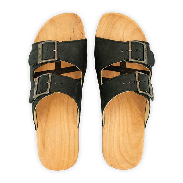 Maxima Damen Clog [Nero] maxima, pantoletten clogs damen mit biegsamer nachhaltiger holzsohle, der bestseller, farbe: nero, holzclogs woody, woody schuhe, woody shoes, handgemachte holzschuhe aus österreich, kärnten