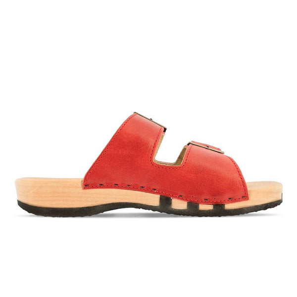 Maxima Damen Clog, pantoletten clogs damen mit biegsamer nachhaltiger holzsohle, der bestseller, farbe: rosso, holzclogs woody, woody schuhe, woody shoes, handgemachte holzschuhe aus österreich, kärnten