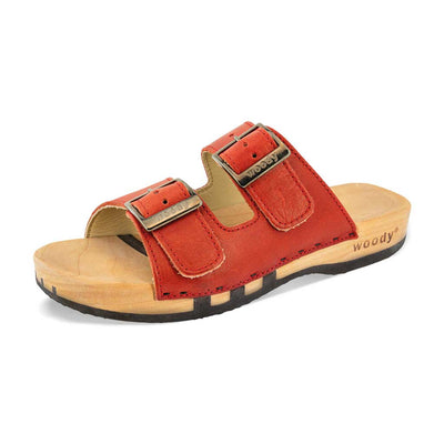 Maxima Damen Clog [Rosso] maxima, pantoletten clogs damen mit biegsamer nachhaltiger holzsohle, der bestseller, farbe: rosso, holzclogs woody, woody schuhe, woody shoes, handgemachte holzschuhe aus österreich, kärnten