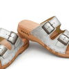 Maxima Damen Clog, pantoletten clogs damen mit biegsamer nachhaltiger holzsohle, der bestseller, farbe: silber, holzclogs woody, woody schuhe, woody shoes, handgemachte holzschuhe aus österreich, kärnten