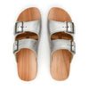 Maxima Damen Clog, pantoletten clogs damen mit biegsamer nachhaltiger holzsohle, der bestseller, farbe: silber, holzclogs woody, woody schuhe, woody shoes, handgemachte holzschuhe aus österreich, kärnten