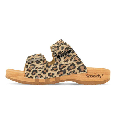 Maxima Damen Clog, pantoletten clogs damen mit biegsamer nachhaltiger holzsohle, der bestseller, farbe: wildcat (animal print), holzclogs woody, woody schuhe, woody shoes, handgemachte holzschuhe aus österreich, kärnten