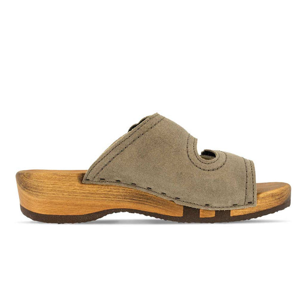 [Sand] Melanie Damen Clog Pantolette mit biegsamer nachhaltiger holzsohle, der bestseller, farbe: sand-warm_grey, holzclogs woody, woody schuhe, woody shoes, handgemachte holzschuhe aus österreich, kärnten