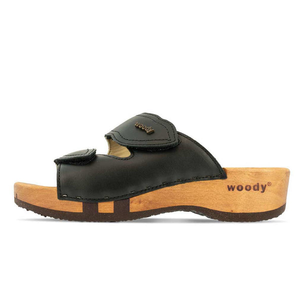 [Schwarz] Melanie Damen Clog Pantolette mit biegsamer nachhaltiger holzsohle, der bestseller, farbe: schwarz, holzclogs woody, woody schuhe, woody shoes, handgemachte holzschuhe aus österreich, kärnten