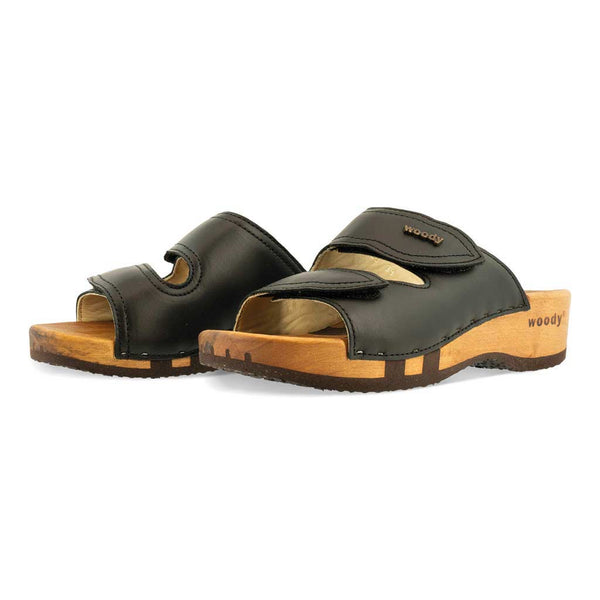 [Schwarz] Melanie Damen Clog Pantolette mit biegsamer nachhaltiger holzsohle, der bestseller, farbe: schwarz, holzclogs woody, woody schuhe, woody shoes, handgemachte holzschuhe aus österreich, kärnten