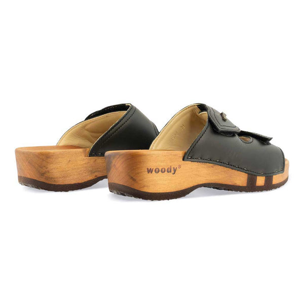 [Schwarz] Melanie Damen Clog Pantolette mit biegsamer nachhaltiger holzsohle, der bestseller, farbe: schwarz, holzclogs woody, woody schuhe, woody shoes, handgemachte holzschuhe aus österreich, kärnten
