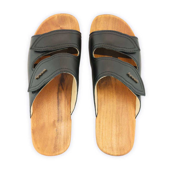 [Schwarz] Melanie Damen Clog Pantolette mit biegsamer nachhaltiger holzsohle, der bestseller, farbe: schwarz, holzclogs woody, woody schuhe, woody shoes, handgemachte holzschuhe aus österreich, kärnten