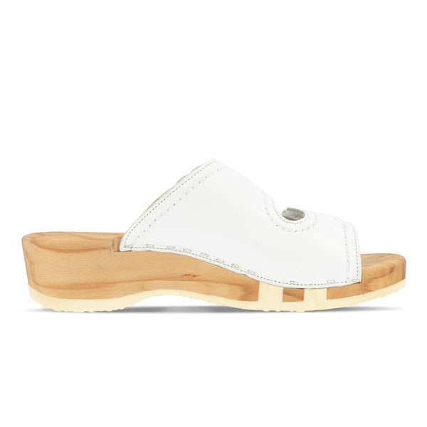 [Weiss] Melanie Damen Clog Pantolette mit biegsamer nachhaltiger holzsohle, der bestseller, farbe: weiss, holzclogs woody, woody schuhe, woody shoes, handgemachte holzschuhe aus österreich, kärnten