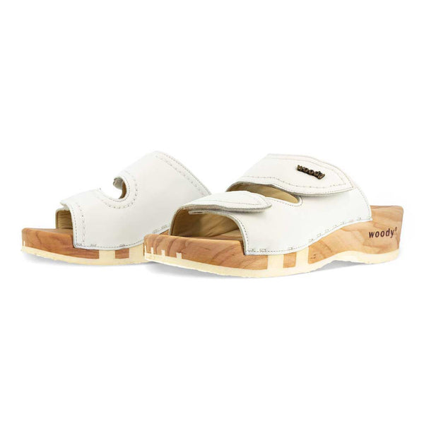 [Weiss] Melanie Damen Clog Pantolette mit biegsamer nachhaltiger holzsohle, der bestseller, farbe: weiss, holzclogs woody, woody schuhe, woody shoes, handgemachte holzschuhe aus österreich, kärnten