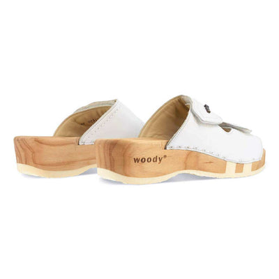 [Weiss] Melanie Damen Clog Pantolette mit biegsamer nachhaltiger holzsohle, der bestseller, farbe: weiss, holzclogs woody, woody schuhe, woody shoes, handgemachte holzschuhe aus österreich, kärnten