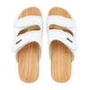 [Weiss] Melanie Damen Clog Pantolette mit biegsamer nachhaltiger holzsohle, der bestseller, farbe: weiss, holzclogs woody, woody schuhe, woody shoes, handgemachte holzschuhe aus österreich, kärnten
