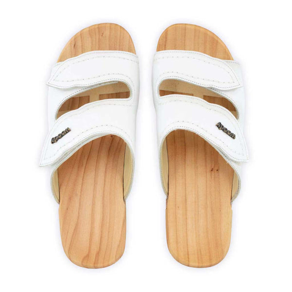 [Weiss] Melanie Damen Clog Pantolette mit biegsamer nachhaltiger holzsohle, der bestseller, farbe: weiss, holzclogs woody, woody schuhe, woody shoes, handgemachte holzschuhe aus österreich, kärnten
