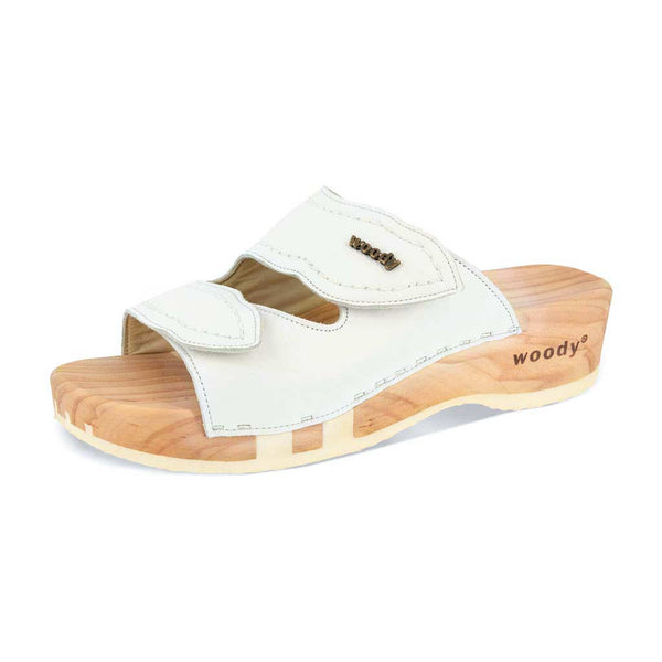 [Weiss] Melanie Damen Clog Pantolette mit biegsamer nachhaltiger holzsohle, der bestseller, farbe: weiss, holzclogs woody, woody schuhe, woody shoes, handgemachte holzschuhe aus österreich, kärnten