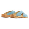 [Baby Blue] Mila Damen Clog Pantolette mit biegsamer nachhaltiger weidenholzsohle, holzclogs woody, woody schuhe, woody shoes, handgemachte holzschuhe aus österreich, kärnten, farbe: baby blue (hellblau)