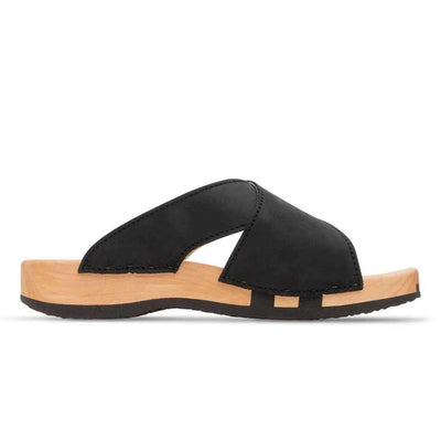 [Nero] Mila Damen Clog Pantolette mit biegsamer nachhaltiger weidenholzsohle, holzclogs woody, woody schuhe, woody shoes, handgemachte holzschuhe aus österreich, kärnten, farbe: nero (schwarz)