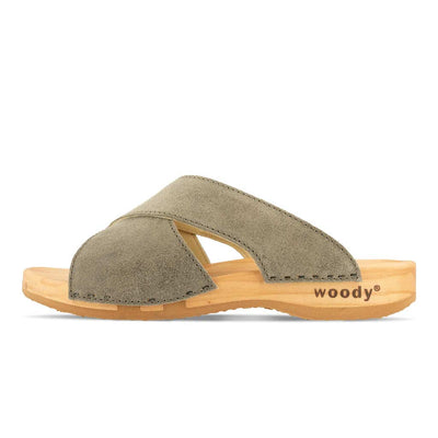 [Sand] Mila Damen Clog Pantolette mit biegsamer nachhaltiger weidenholzsohle, holzclogs woody, woody schuhe, woody shoes, handgemachte holzschuhe aus österreich, kärnten, farbe: sand