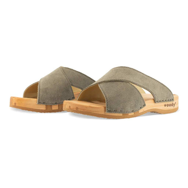 [Sand] Mila Damen Clog Pantolette mit biegsamer nachhaltiger weidenholzsohle, holzclogs woody, woody schuhe, woody shoes, handgemachte holzschuhe aus österreich, kärnten, farbe: sand