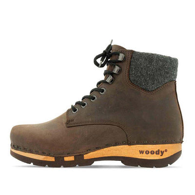 [Caffe] Mona Damen Clog Stiefelette mit biegsamer nachhaltiger holzsohle, farbe: caffe-braun, holzclogs woody schuhe, woody shoes, handgemachte holzschuhe aus österreich kärnten