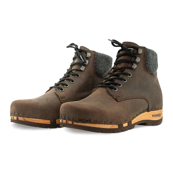 [Caffe] Mona Damen Clog Stiefelette mit biegsamer nachhaltiger holzsohle, farbe: caffe-braun, holzclogs woody schuhe, woody shoes, handgemachte holzschuhe aus österreich kärnten