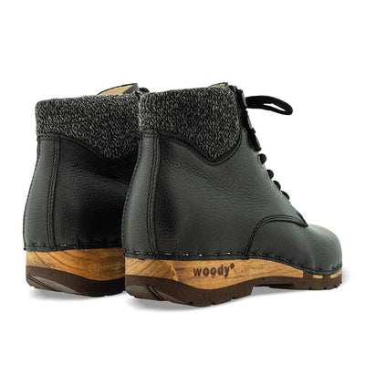 [Cervo Nero] Mona Damen Clog Stiefelette mit biegsamer nachhaltiger holzsohle, farbe: cervo-nero (strukturiertes Glattleder), holzclogs woody schuhe, woody shoes, handgemachte holzschuhe aus österreich kärnten