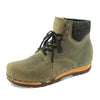 [Olivia] Mona Damen Clog Stiefelette mit biegsamer nachhaltiger holzsohle, farbe: olivia (grün), holzclogs woody schuhe, woody shoes, handgemachte holzschuhe aus österreich kärnten