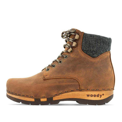 [Tabacco] Mona Damen Clog Stiefelette mit biegsamer nachhaltiger holzsohle, farbe: tabacco-braun, holzclogs woody schuhe, woody shoes, handgemachte holzschuhe aus österreich kärnten