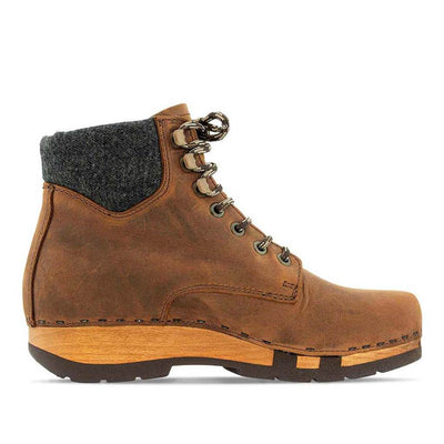 [Tabacco] Mona Damen Clog Stiefelette mit biegsamer nachhaltiger holzsohle, farbe: tabacco-braun, holzclogs woody schuhe, woody shoes, handgemachte holzschuhe aus österreich kärnten