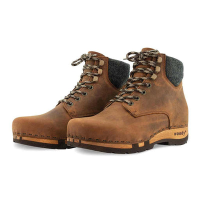 [Tabacco] Mona Damen Clog Stiefelette mit biegsamer nachhaltiger holzsohle, farbe: tabacco-braun, holzclogs woody schuhe, woody shoes, handgemachte holzschuhe aus österreich kärnten