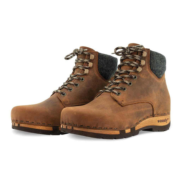 [Tabacco] Mona Damen Clog Stiefelette mit biegsamer nachhaltiger holzsohle, farbe: tabacco-braun, holzclogs woody schuhe, woody shoes, handgemachte holzschuhe aus österreich kärnten