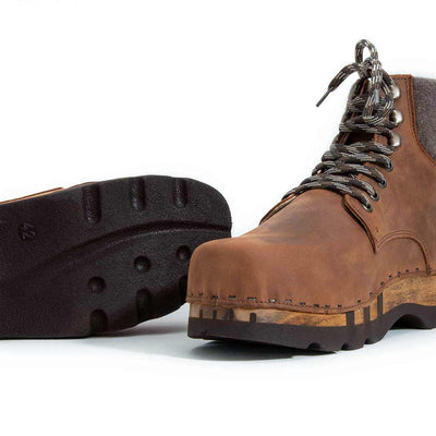 [Tabacco] Moritz Herren Clog Boots mit biegsamer nachhaltiger holzsohle, farbe: tabacco (braun), holzclogs woody schuhe, woody shoes, handgemachte holzschuhe aus österreich kärnten