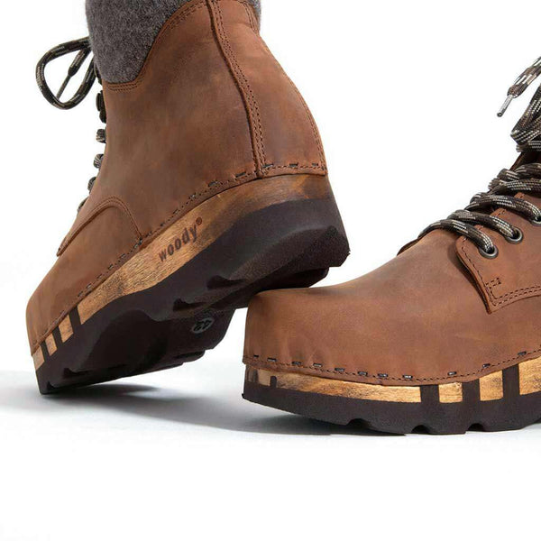 [Tabacco] Moritz Herren Clog Boots mit biegsamer nachhaltiger holzsohle, farbe: tabacco (braun), holzclogs woody schuhe, woody shoes, handgemachte holzschuhe aus österreich kärnten