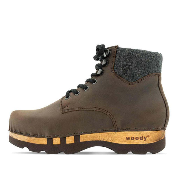 [Caffe] Moritz Herren Clog Boots mit biegsamer nachhaltiger holzsohle, farbe: caffe braun, holzclogs woody schuhe, woody shoes, handgemachte holzschuhe aus österreich kärnten